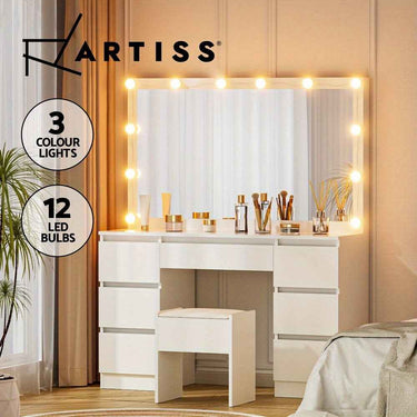 Dressing Table with Stool Illuminated vanity table with 12 LED bulbs